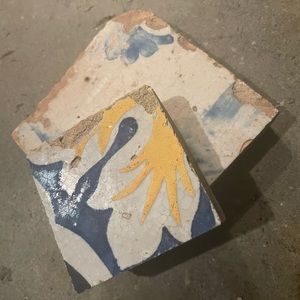 Antique Tuscan Estate Mosaic Tile Hand Painted Italy Market Salvaged Vineyard